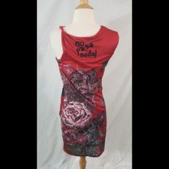 desigual Red Floral Twist Knot Dress M - Picture 2 of 6